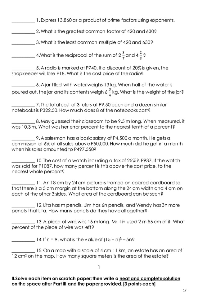 Grade 6 mtap reviewer | PDF