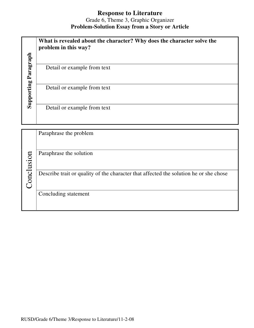Problem solution graphic organizer printable image