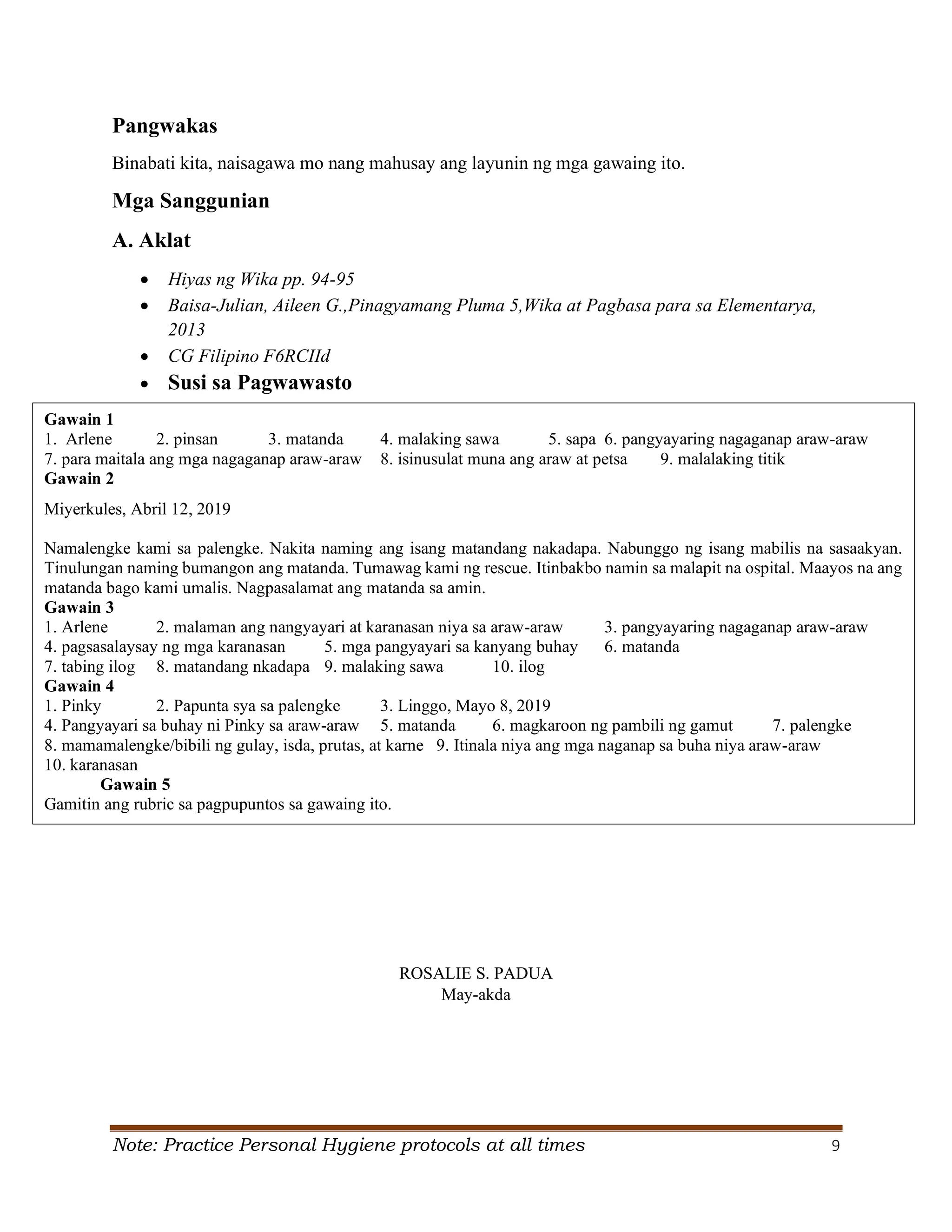 Grade 6 Q2 Filipino LAS.pdf S. Y. 2024- 2025 | PDF