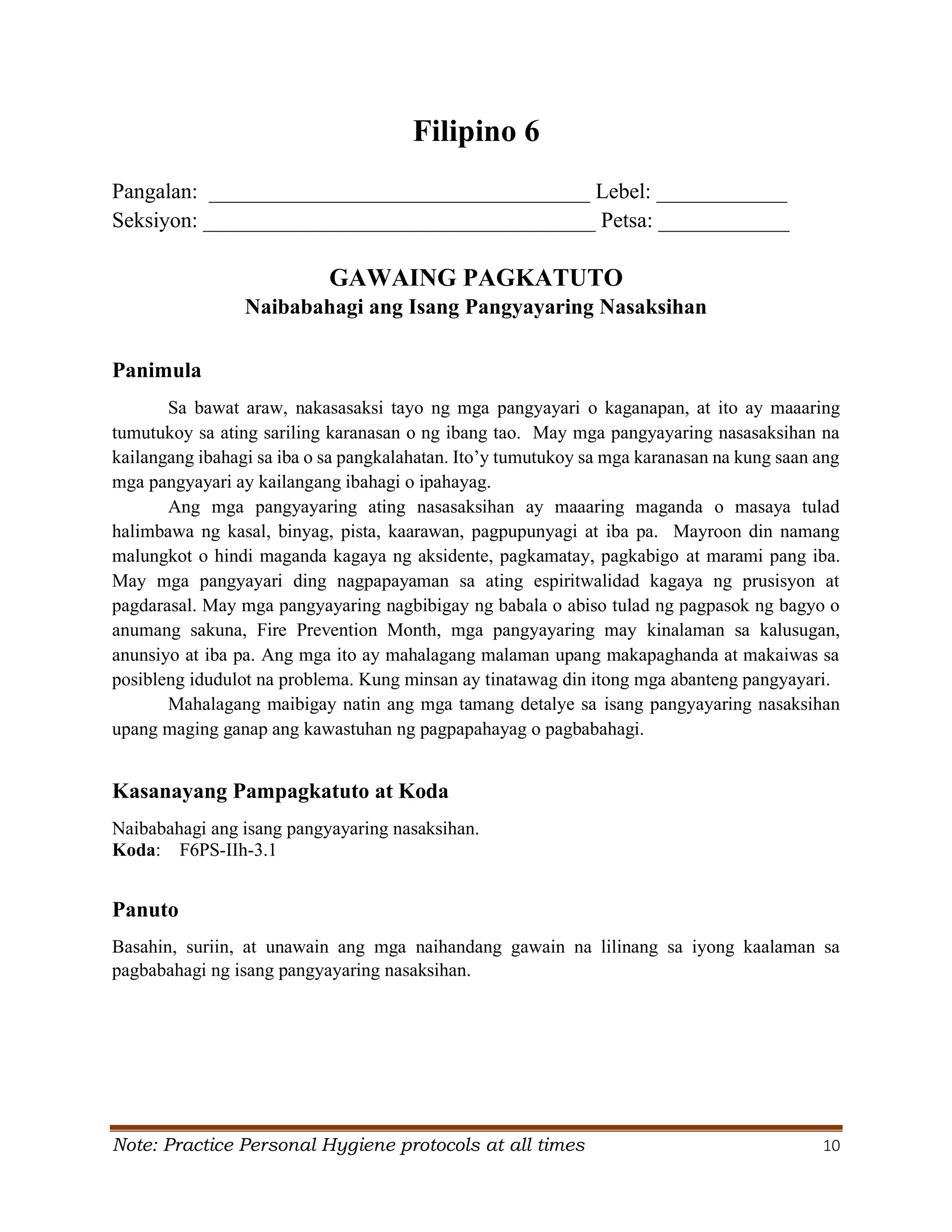 Grade 6 Q2 Filipino LAS.pdf S. Y. 2024- 2025 | PDF