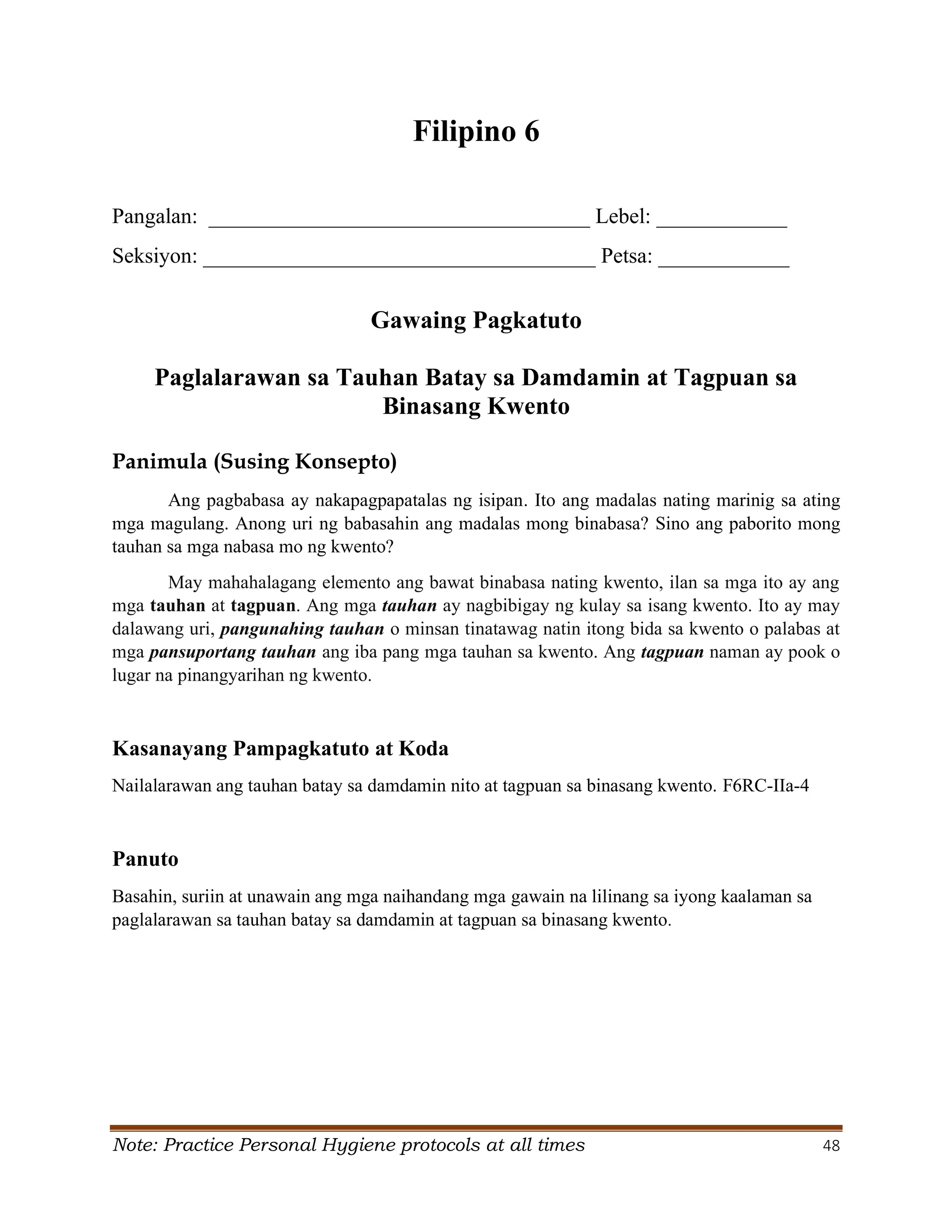 Grade 6 Q2 Filipino LAS.pdf S. Y. 2024- 2025 | PDF