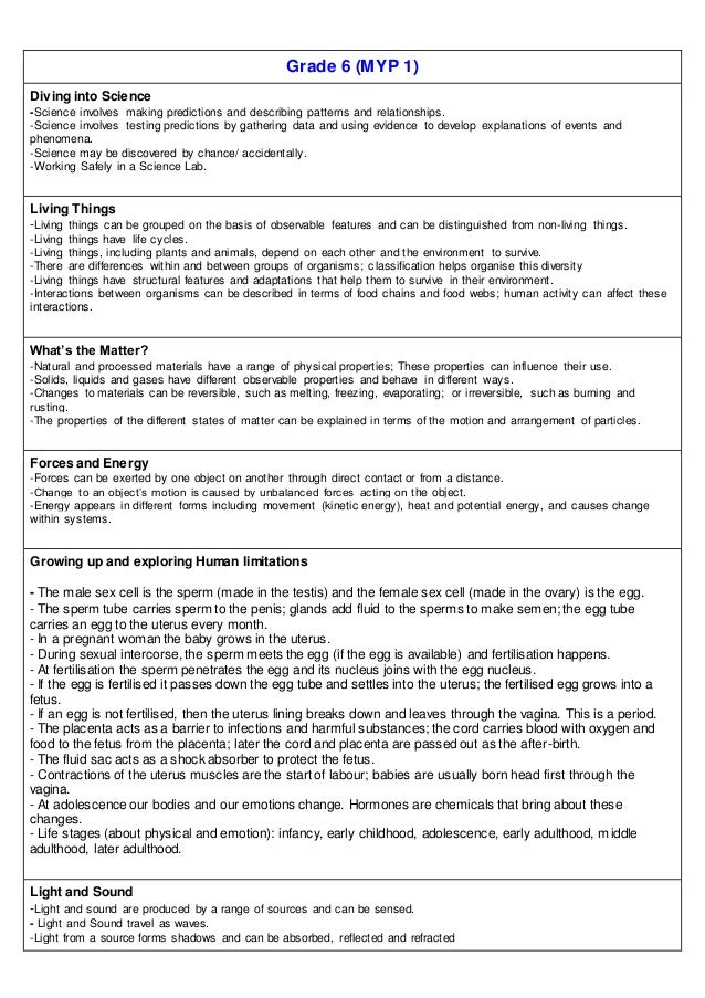 Grade 6 MYP science