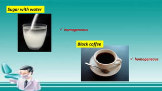 Sugar with water
Black coffee
 homogeneous
 homogeneous
 