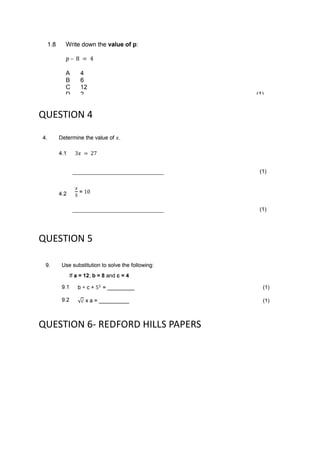 QUESTION 4
QUESTION 5
QUESTION 6- REDFORD HILLS PAPERS