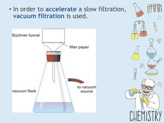 • In order to accelerate a slow filtration,
vacuum filtration is used.
 