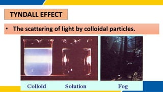 TYNDALL EFFECT
• The scattering of light by colloidal particles.
 
