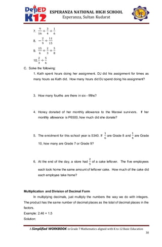 Grade 7 Module Math Worksheets Grade 7 new module Math | DOCX