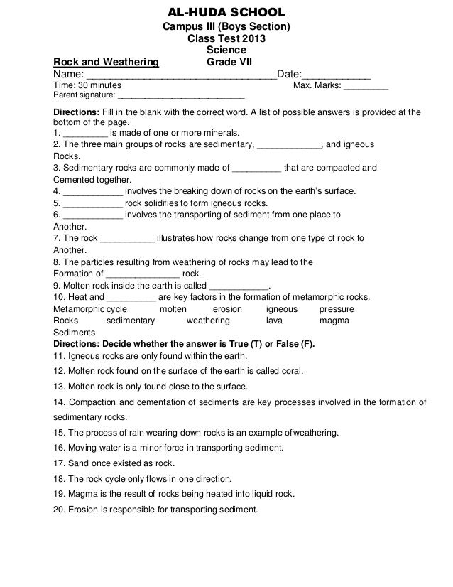 Rock cycle review worksheet