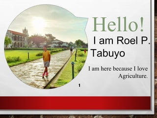 Hello!
I am Roel P.
Tabuyo
I am here because I love
Agriculture.
1
 