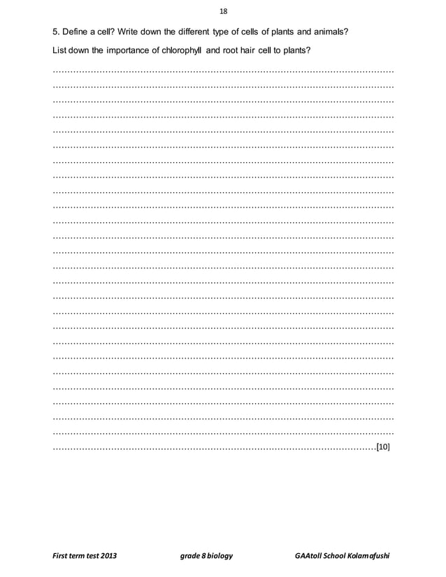 Grade 8 biology first term 2013 | PDF