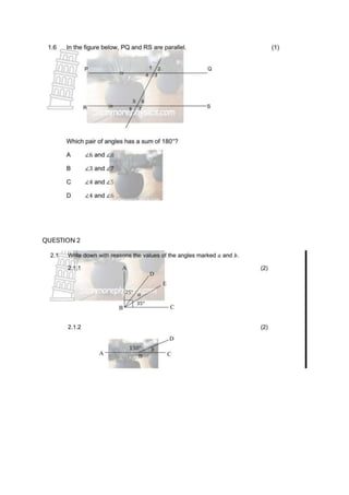 Comprehensive Grade 8 Mathematics Angles Practice Questions | PDF
