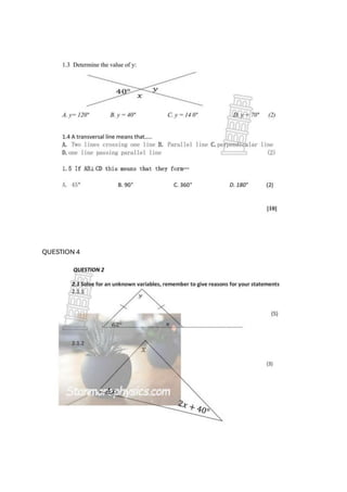 Comprehensive Grade 8 Mathematics Angles Practice Questions | PDF