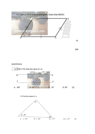 Comprehensive Grade 8 Mathematics Angles Practice Questions | PDF