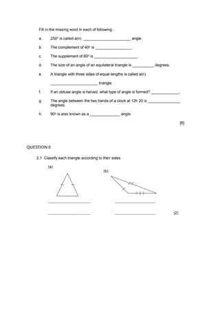 Comprehensive Grade 8 Mathematics Angles Practice Questions | PDF