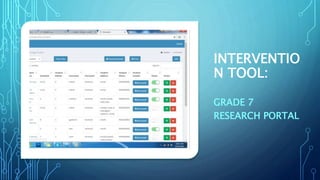INTERVENTIO
N TOOL:
GRADE 7
RESEARCH PORTAL