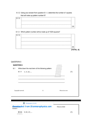 Grade 8 Mathematics: Practice Questions on Sequences and Patterns | PDF