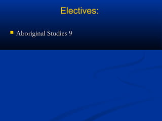 Electives:


Aboriginal Studies 9

 