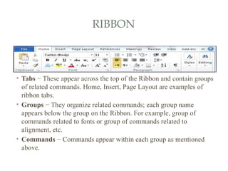 Ms Word Ribbon Interface Comprehensive Guide to Microsoft Word Interface and Features | PDF