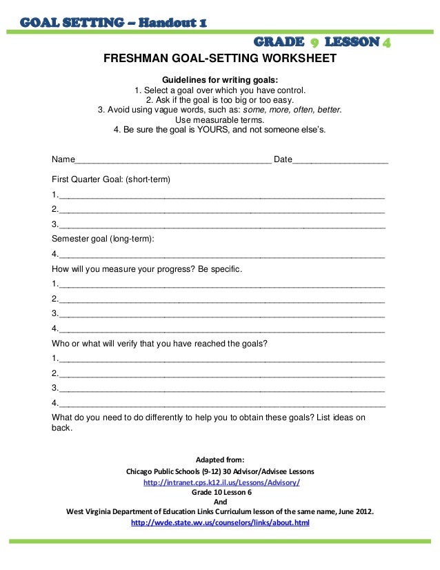 grade 9 goal setting sheet goal setting sheets
