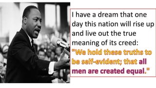 I have a dream that one
day this nation will rise up
and live out the true
meaning of its creed:
 