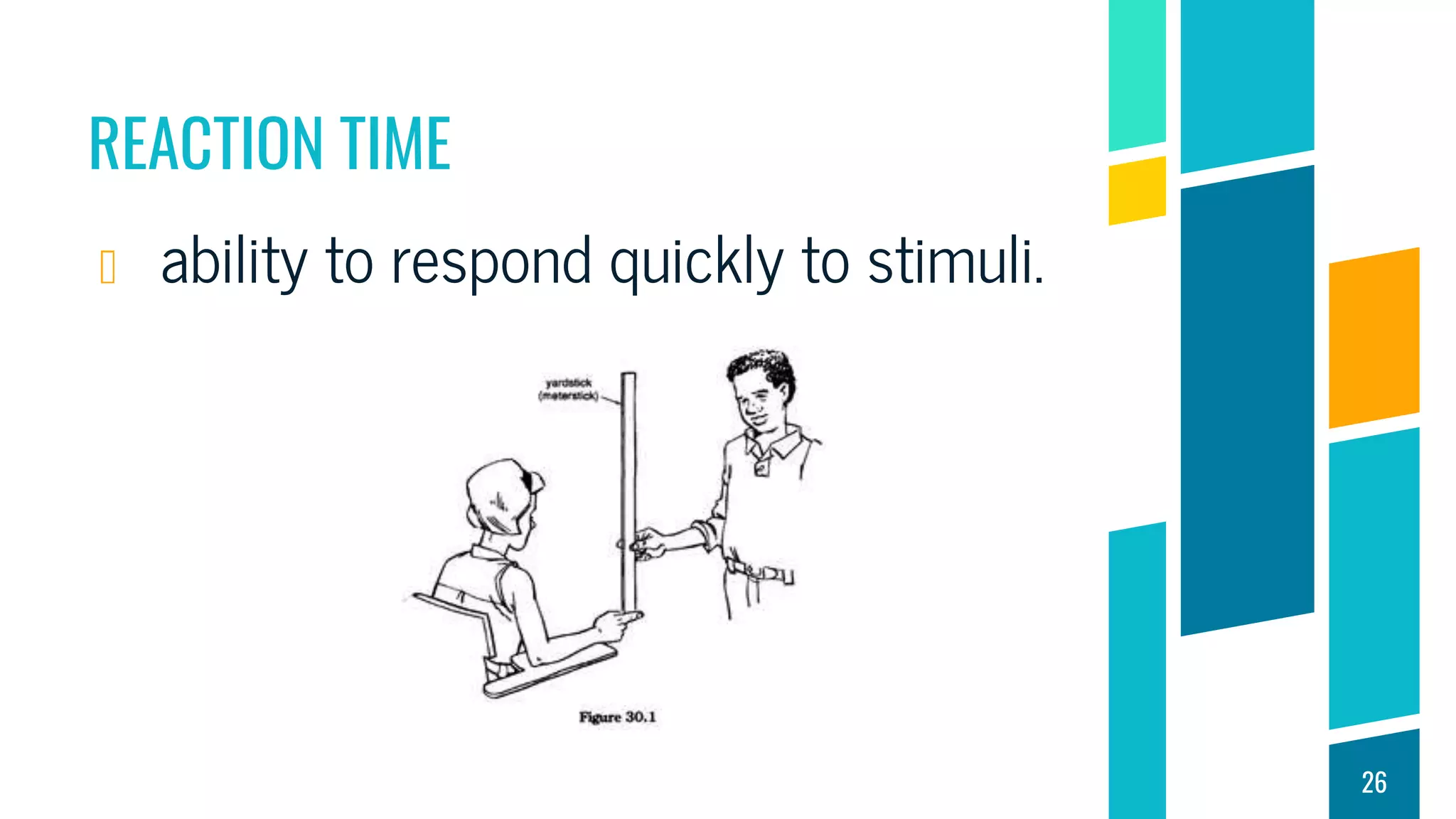 REACTION TIME
ability to respond quickly to stimuli.
26
 