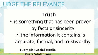 Relevance Examples Judging the Relevance and Worth of Ideas Presentation | PPTX