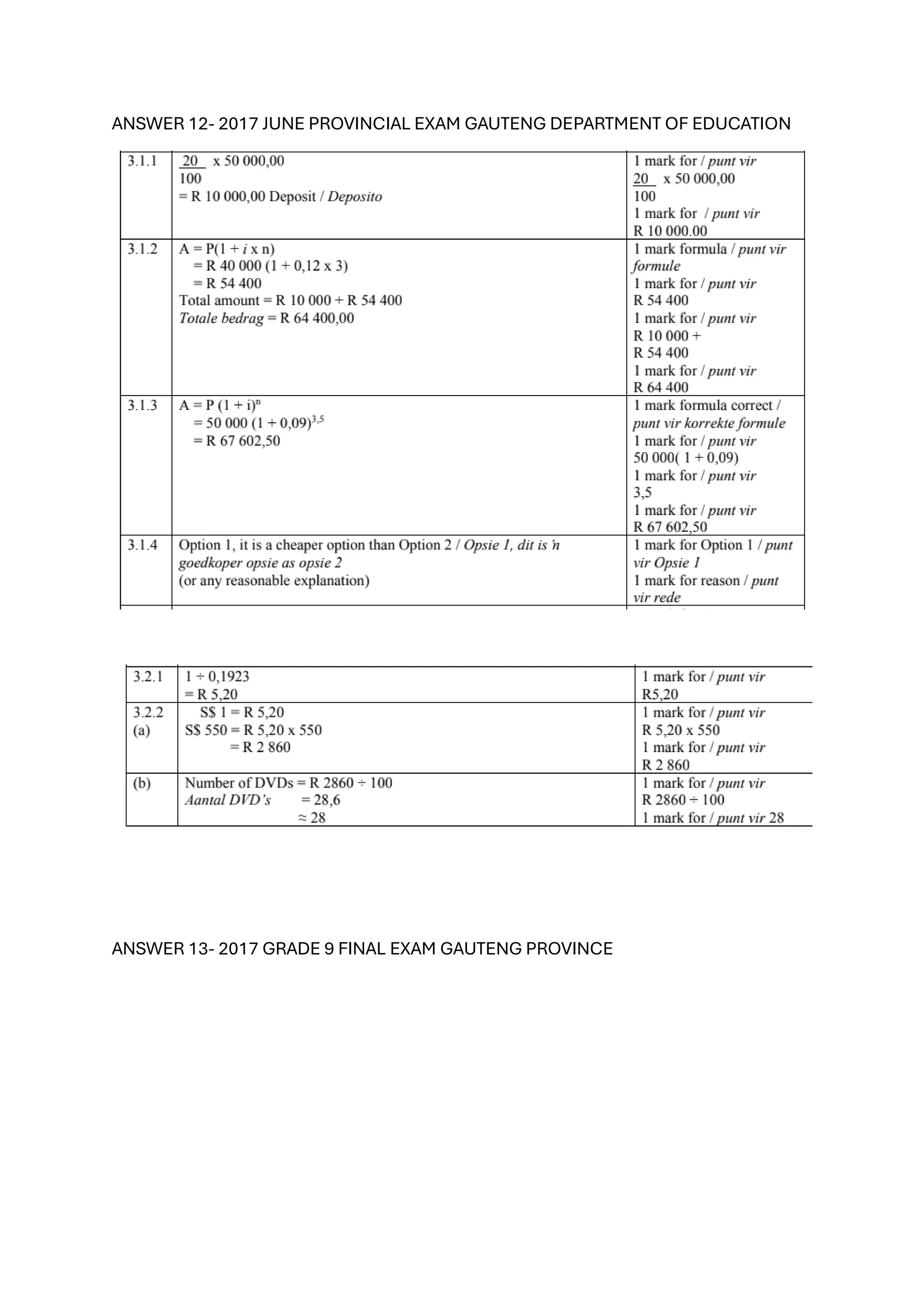 ANSWER 12- 2017 JUNE PROVINCIAL EXAM GAUTENG DEPARTMENT OF EDUCATION
ANSWER 13- 2017 GRADE 9 FINAL EXAM GAUTENG PROVINCE