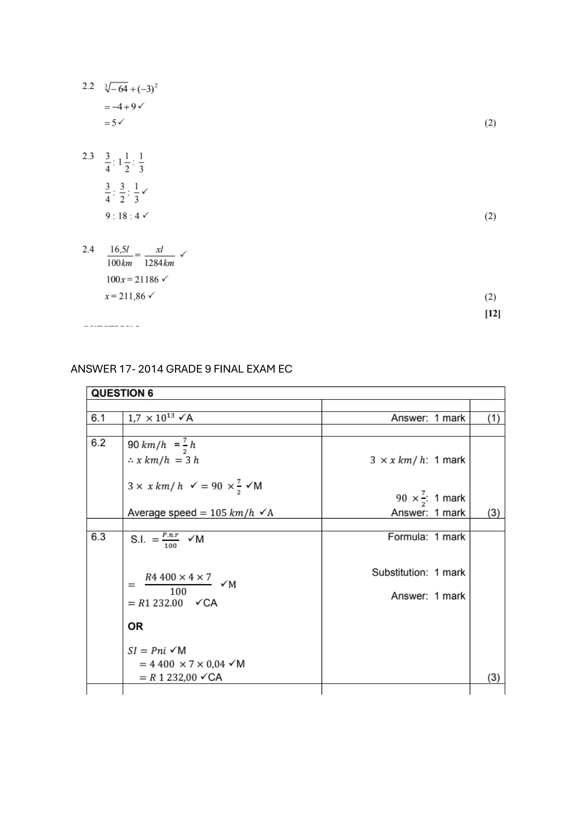 ANSWER 17- 2014 GRADE 9 FINAL EXAM EC
