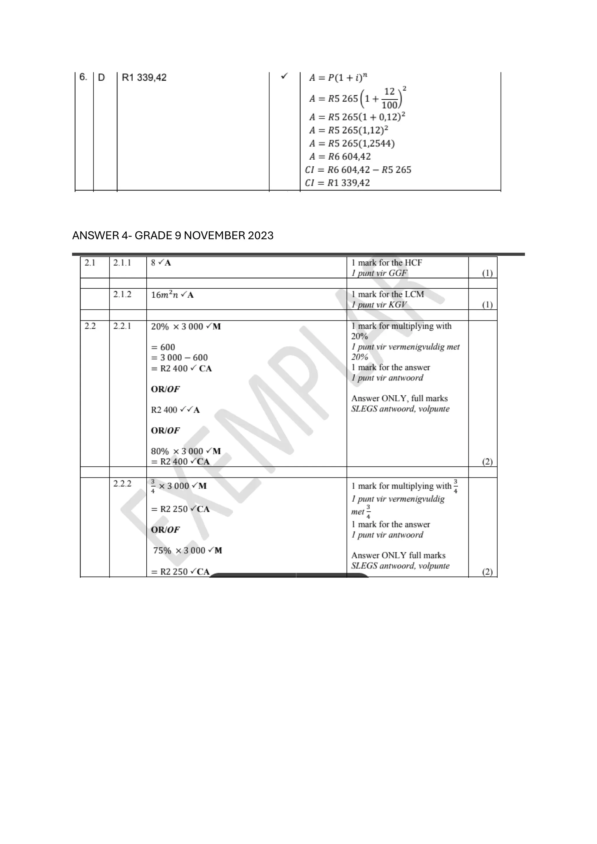 ANSWER 4- GRADE 9 NOVEMBER 2023