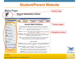 Student/Parent Website Main Page Custom logo Navigation buttons Custom pages 