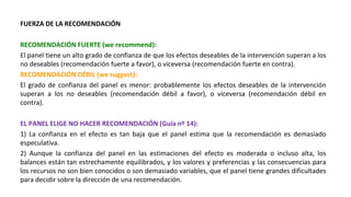 FUERZA DE LA RECOMENDACIÓN
RECOMENDACIÓN FUERTE (we recommend):
El panel tiene un alto grado de confianza de que los efect...