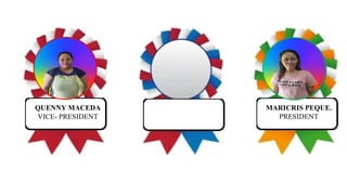 VICE- PRESIDENT
MARICRIS PEQUE.
PRESIDENT
QUENNY MACEDA
 