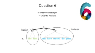 Question 6
• Underline the Subject
• Circle the Predicate
 