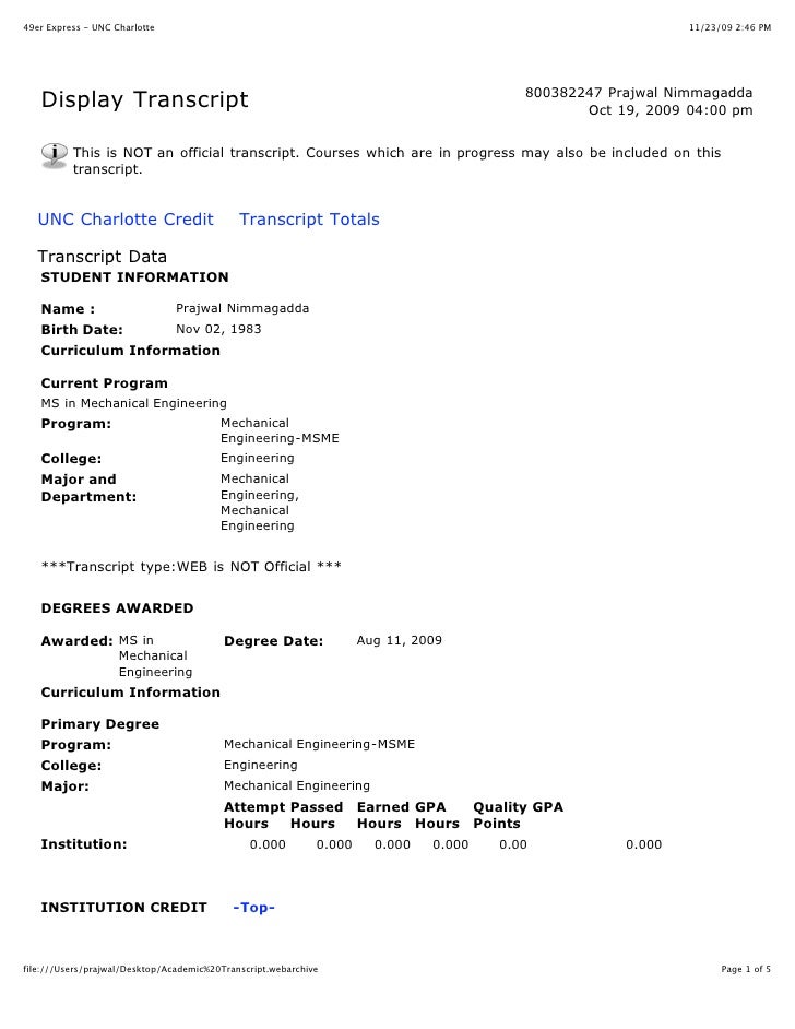 academic transcript 49er express