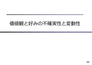 価値観と好みの不確実性と変動性
33
 