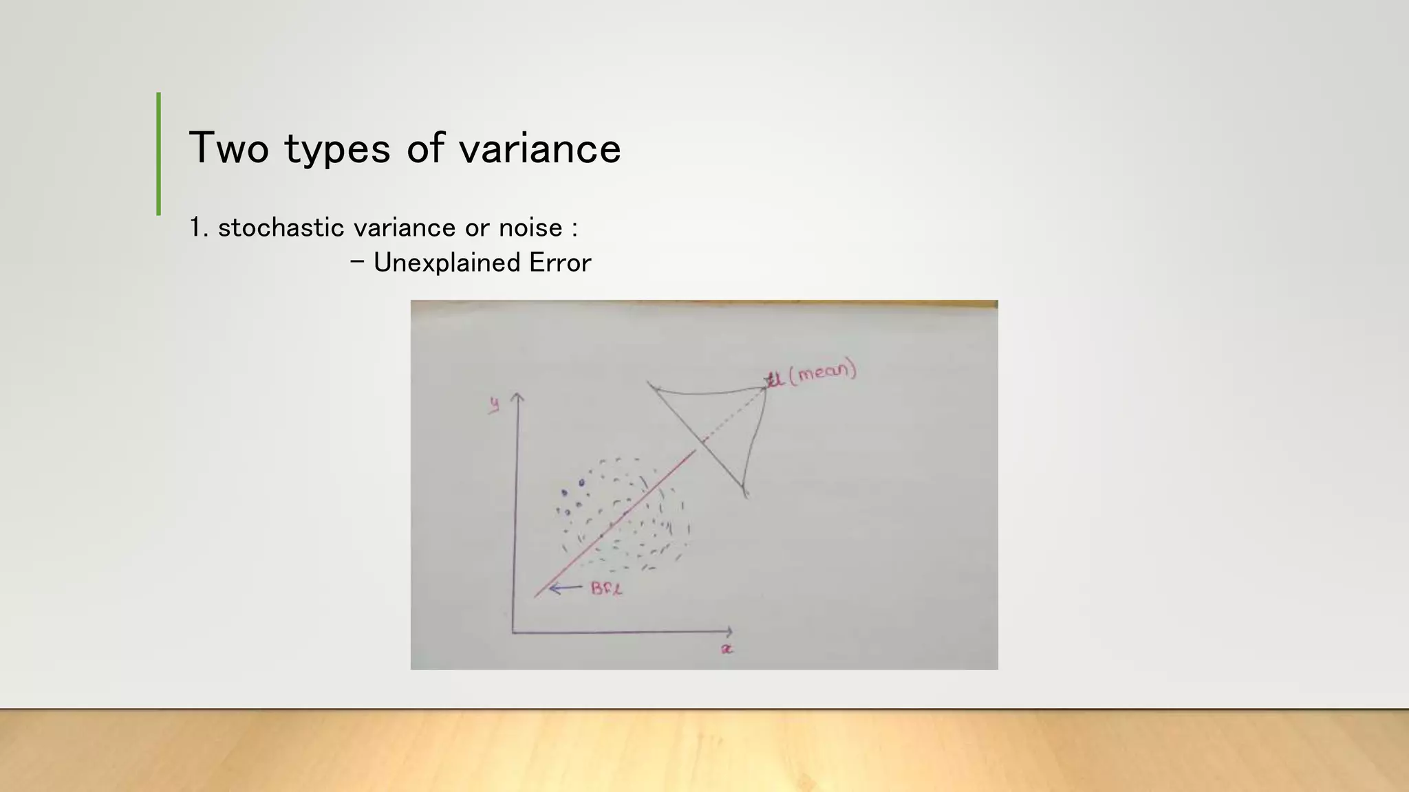 Two types of variance
1. stochastic variance or noise :
- Unexplained Error
 