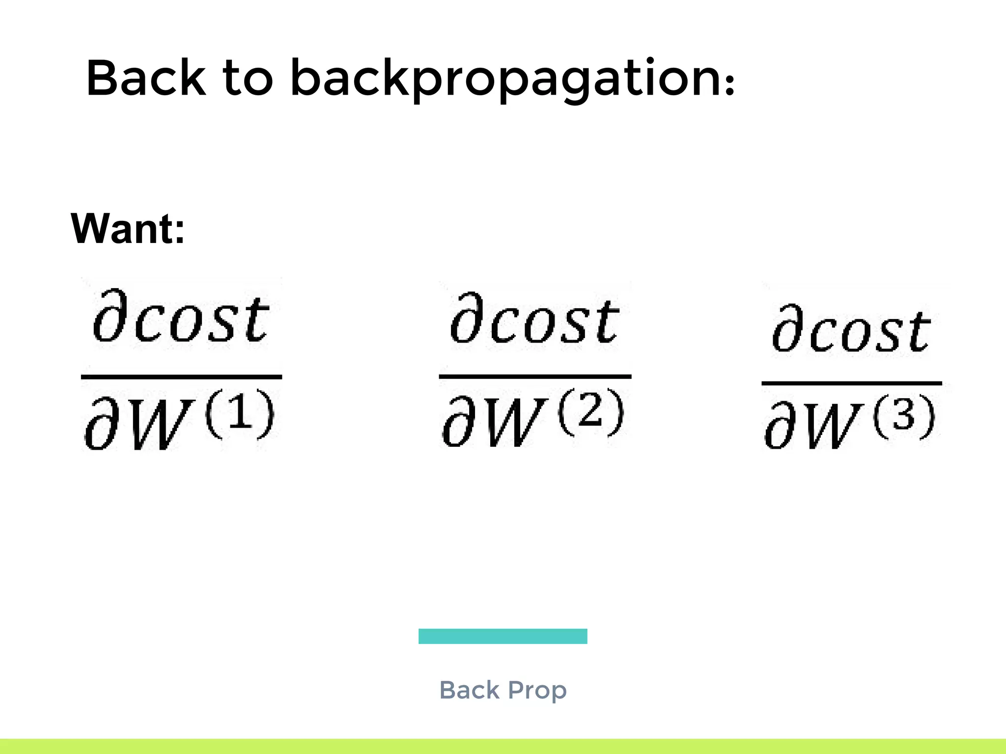 Back Prop
Back to backpropagation:
Want:
 
