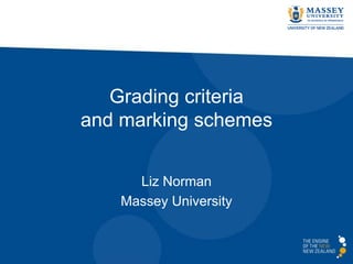 Grading criteria
and marking schemes
Liz Norman
Massey University

 