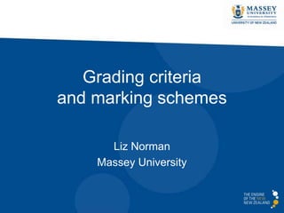 Grading criteria
and marking schemes
Liz Norman
Massey University
 