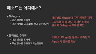 ?
• Delegate

• 

• Delegate 

• 

• 

•
Gradle 

Block ,  
Delegate
( ) Plugin . 

Plugin
 