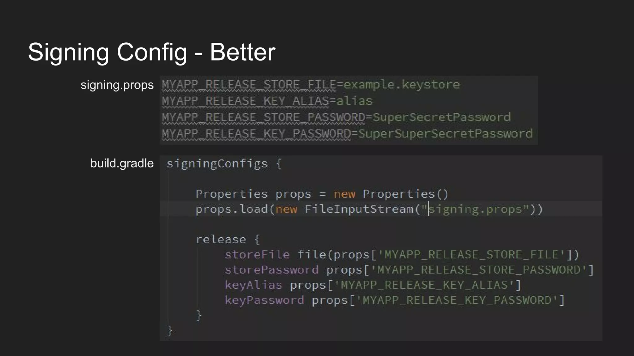 Example: Specific Code with DI
Finally, we just need to implement the Injector interface on each flavor:
src/java/ pro /johnsdadbakery/Injector.java
 