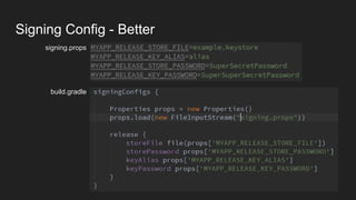 Example: Specific Code with DI
Finally, we just need to implement the Injector interface on each flavor:
src/java/ pro /johnsdadbakery/Injector.java
 