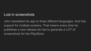 Example: Specific Code with DI
Now we simply ask the injector for the correct CakeRepo Implementation
This is a very naive DI implementation, consider using Dagger2, it is way more
powerful
 