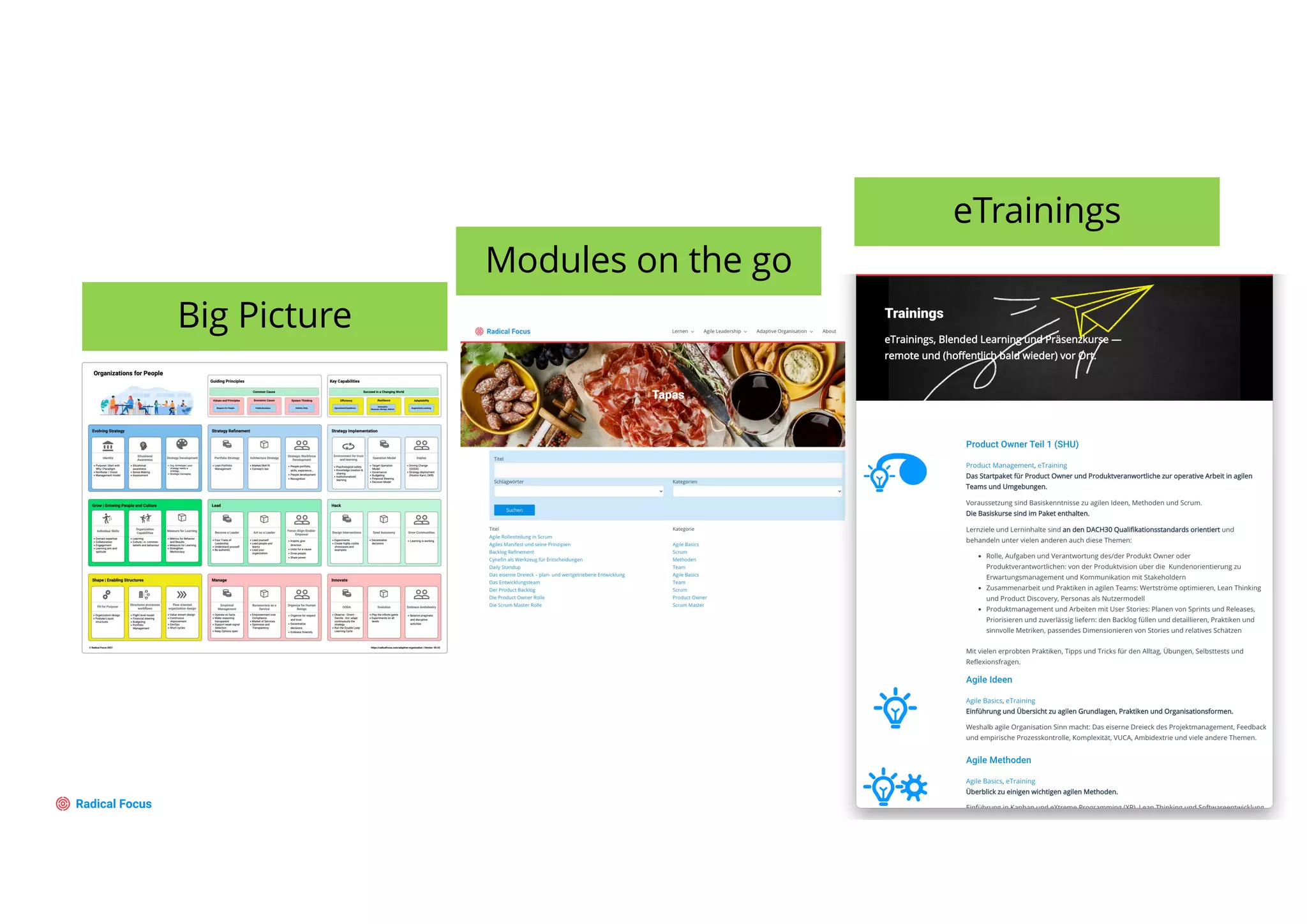 Big Picture
Modules on the go
eTrainings
 