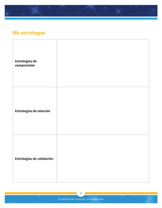 El cuadernillo del estudiante -¡A toda velocidad!
4
Mis estrategias
Estrategias de
comprensión
Estrategias de solución
Estrategias de validación
 