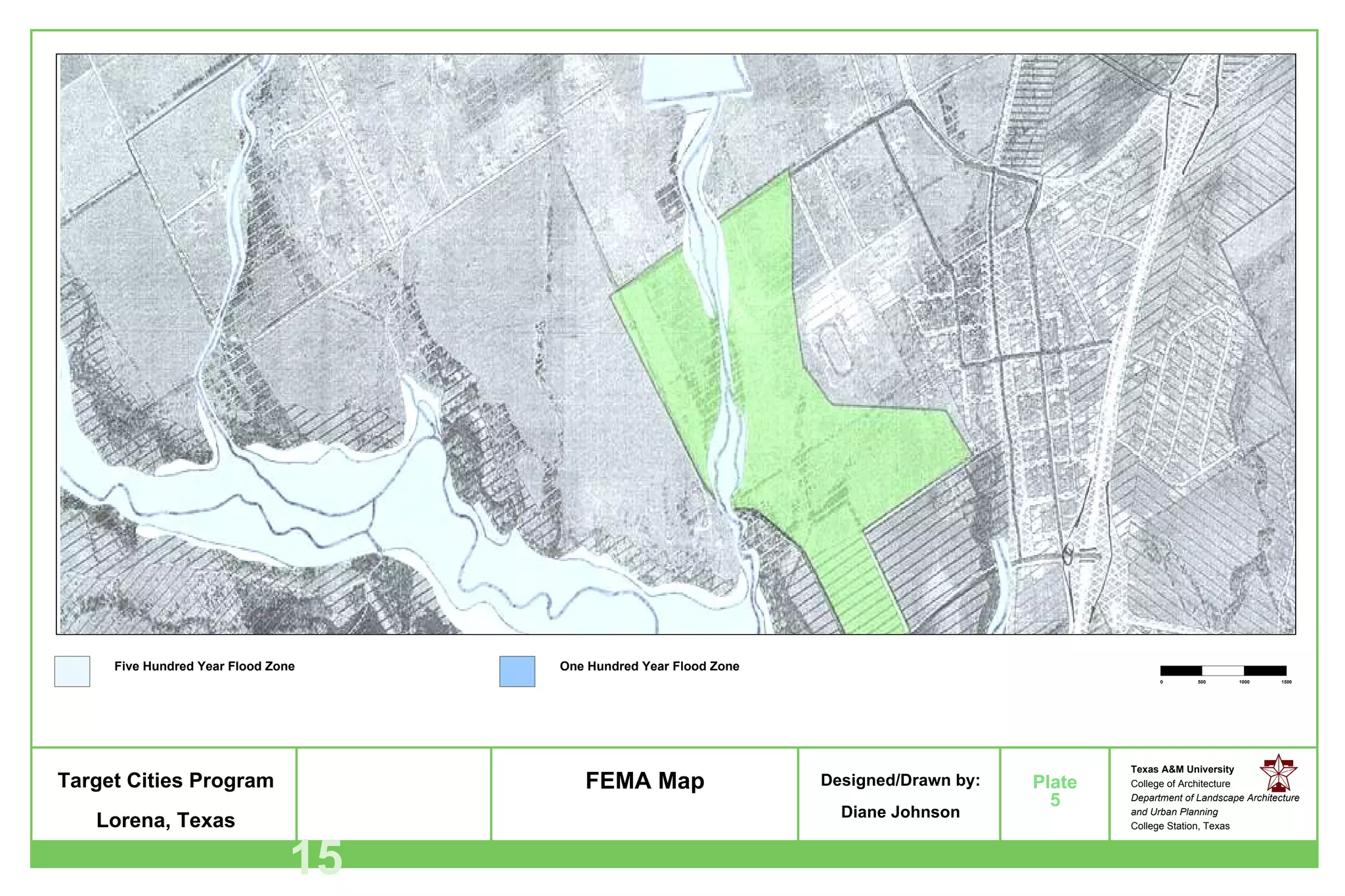 Five Hundred Year Flood Zone One Hundred Year Flood Zone FEMA Map 5 15 0 500 1000 1500 
