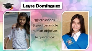“¡¡¡Felicidades!!!
Sigue trazándote
nuevos objetivos.
Te queremos”.
Leyre Domínguez
 