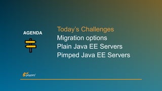 AGENDA
Today’s Challenges
Migration options
Plain Java EE Servers
Pimped Java EE Servers
 