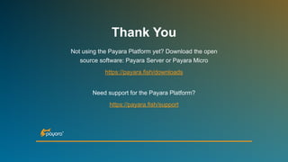 Thank You
Not using the Payara Platform yet? Download the open
source software: Payara Server or Payara Micro
https://payara.fish/downloads
 
Need support for the Payara Platform?
https://payara.fish/support
 