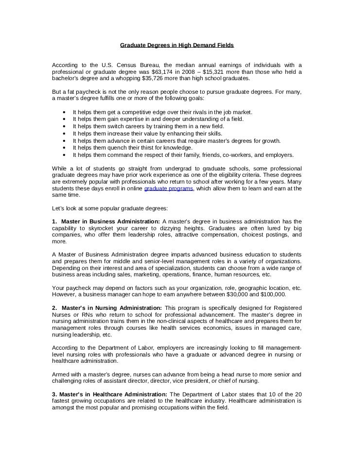 Graduate degrees in high demand fields